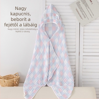 Gyerekeknek készült géz fürdőlepedő kapucnival, jacquard, 300–400 g