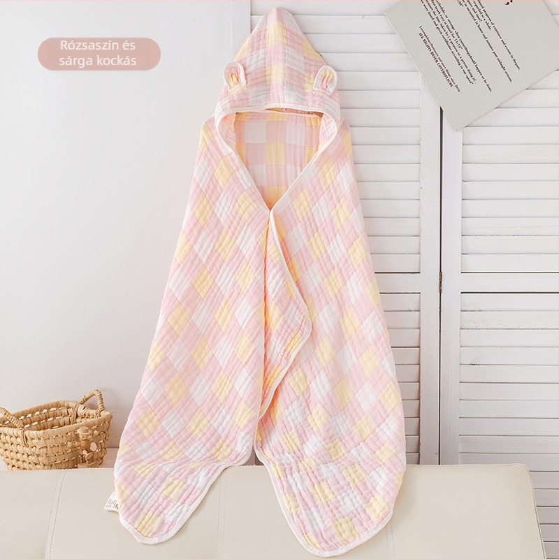 Gyerekeknek készült géz fürdőlepedő kapucnival, jacquard, 300–400 g