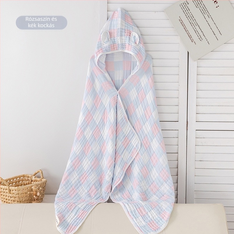 Gyerekeknek készült géz fürdőlepedő kapucnival, jacquard, 300–400 g