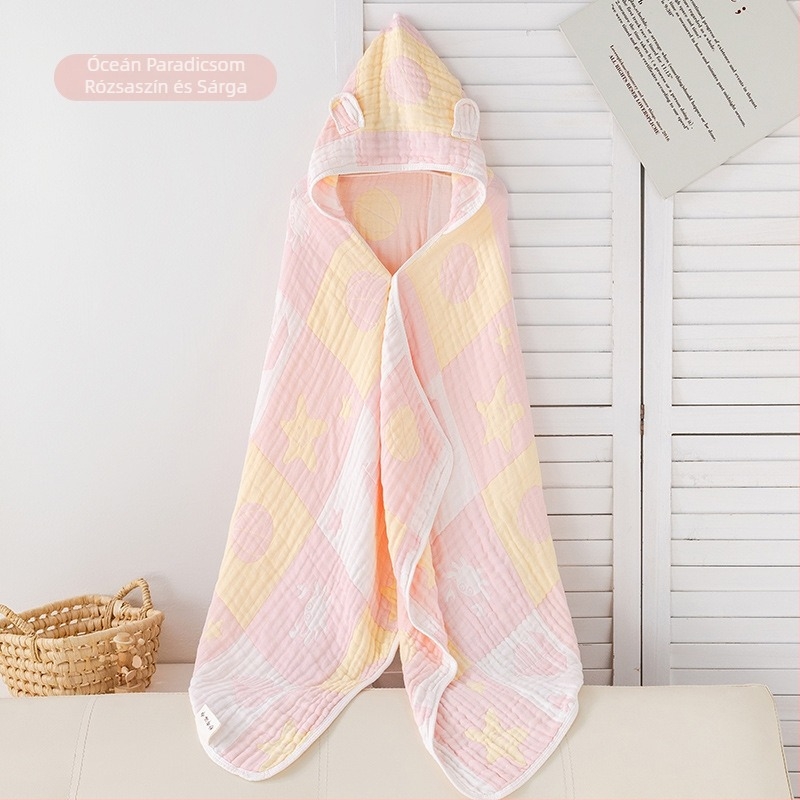 Gyerekeknek készült géz fürdőlepedő kapucnival, jacquard, 300–400 g
