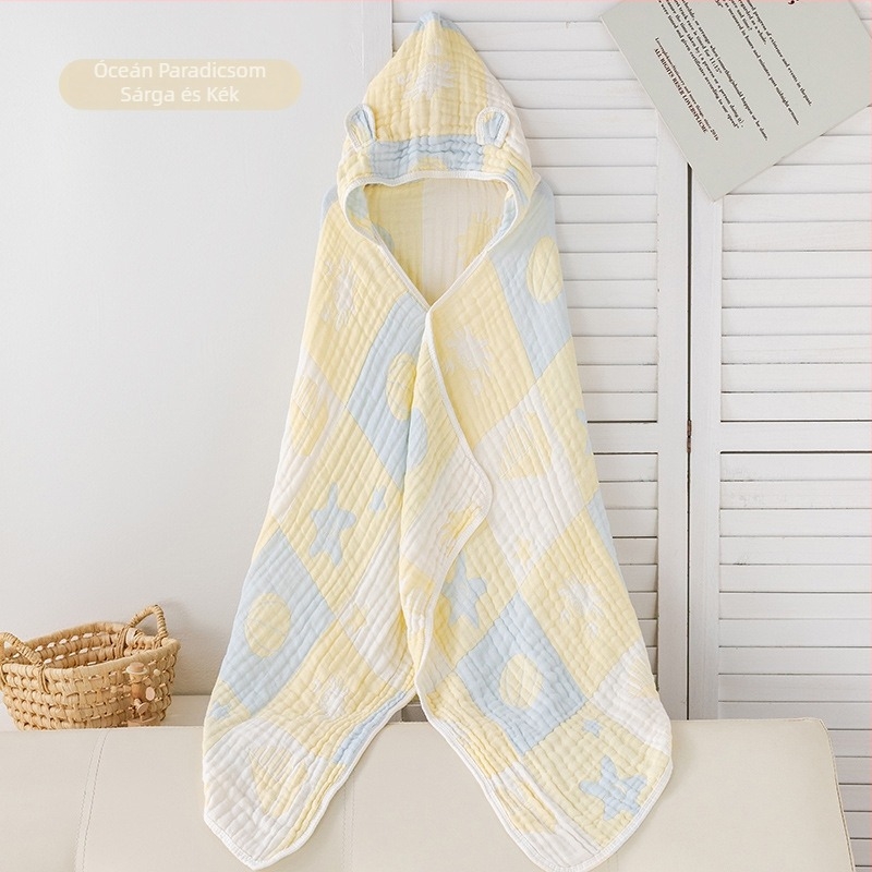 Gyerekeknek készült géz fürdőlepedő kapucnival, jacquard, 300–400 g