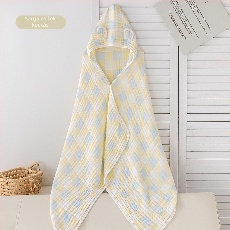 Gyerekeknek készült géz fürdőlepedő kapucnival, jacquard, 300–400 g