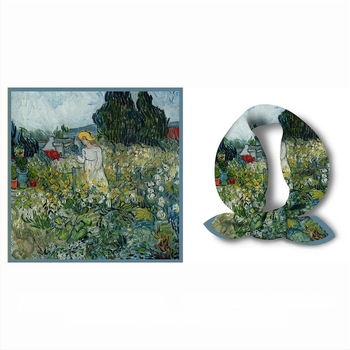 Poliészter négyszögletes sál Van Gogh olajkép nyomtatással, vintage irodalmi stílus, warp szövés, egész éves viselet