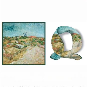 Poliészter négyszögletes sál Van Gogh olajkép nyomtatással, vintage irodalmi stílus, warp szövés, egész éves viselet