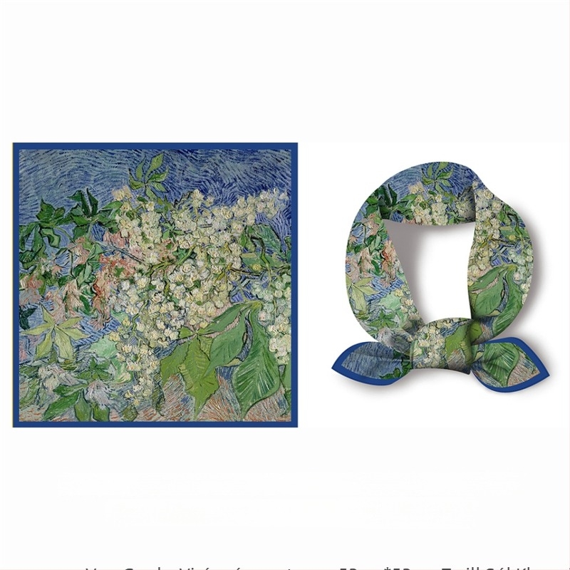 Poliészter négyszögletes sál Van Gogh olajkép nyomtatással, vintage irodalmi stílus, warp szövés, egész éves viselet