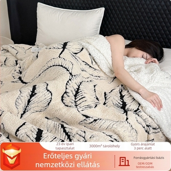 Kétszintes poliészter pléd levél mintás Jacquard — téli használatra, 350 g, zsugorodás 2–4%