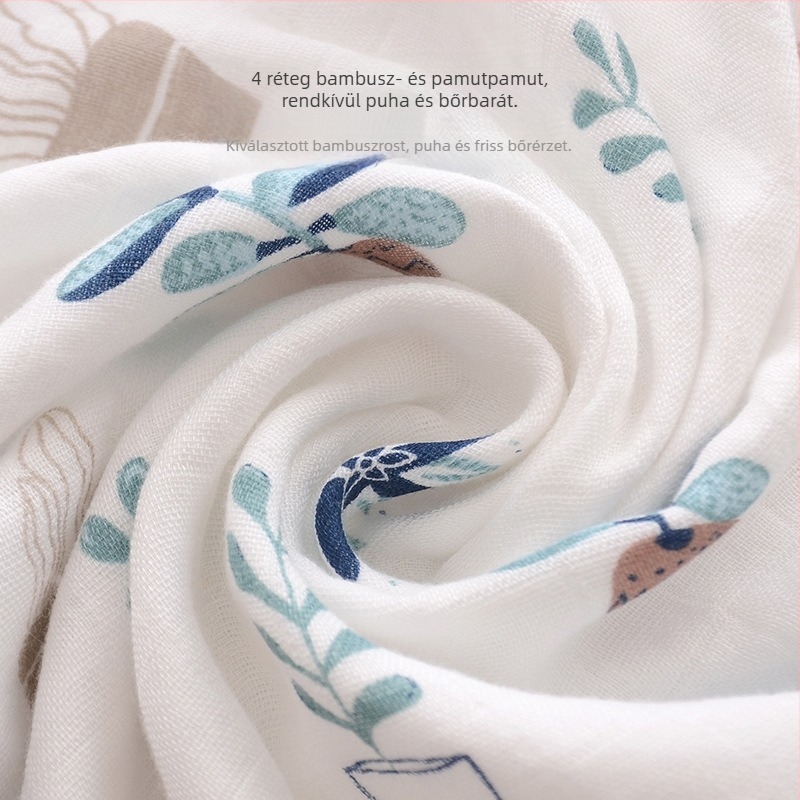 Baba Swaddle takaró – Négy réteg géz, Pamut + regenerált cellulózrost, 40s fonal, Hímzés/Nyomtatás/Sima szövés, 200–300 g, Testreszabható Feldolgozás