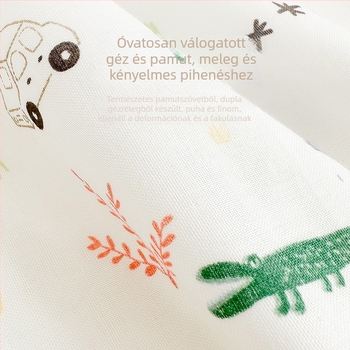100% pamut baba takaró, 200–300 g; újszülötteknek és 12 éves korig gyermekeknek; egész éves használat; testreszabható feldolgozás