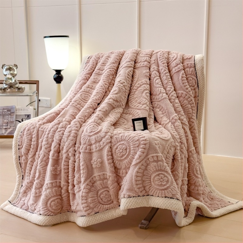 Nordic stílusú vastag jacquard kötött flanel takaró virágos relieffel, modell 5464, négy évszakra, szintetikus rost