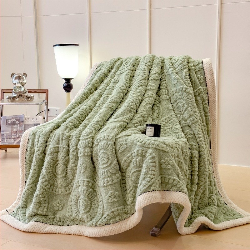 Nordic stílusú vastag jacquard kötött flanel takaró virágos relieffel, modell 5464, négy évszakra, szintetikus rost