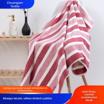 Csíkos XXL fürdőlepedő készlet, korall fleece anyagból, kiváló nedvszívó, szöszmentes, megerősített szegéllyel