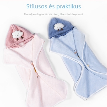 Gyerekek fürdőköpeny kapucnival, korall fleece, extra vastag és puha, nedvszívó, A osztály