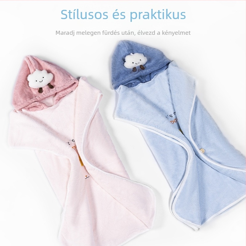 Gyerekek fürdőköpeny kapucnival, korall fleece, extra vastag és puha, nedvszívó, A osztály