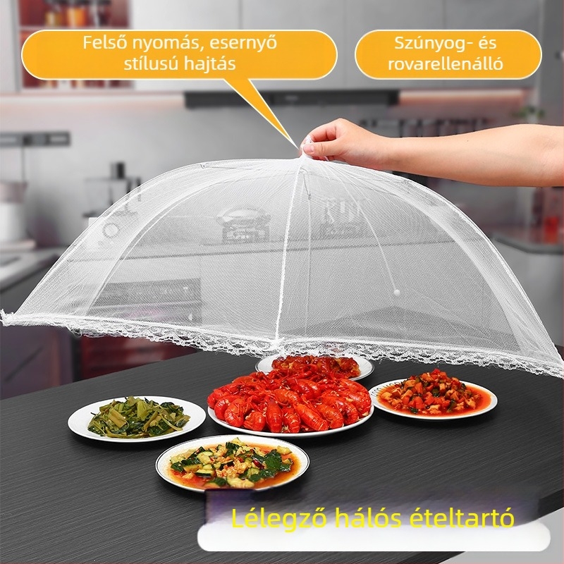 Összecsukható ételtakaró hálós-fém szerkezettel — legyek elleni, többfunkciós, modern dizájn