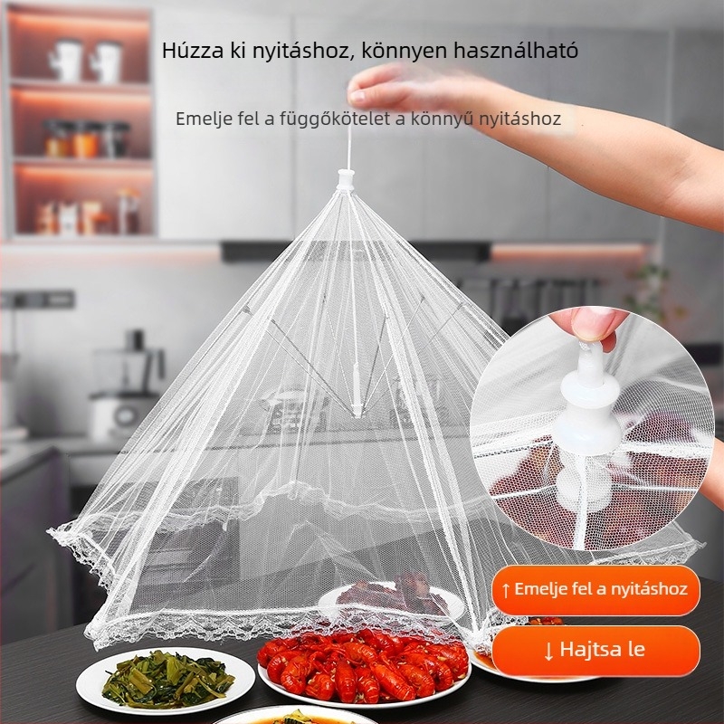 Összecsukható ételtakaró hálós-fém szerkezettel — legyek elleni, többfunkciós, modern dizájn