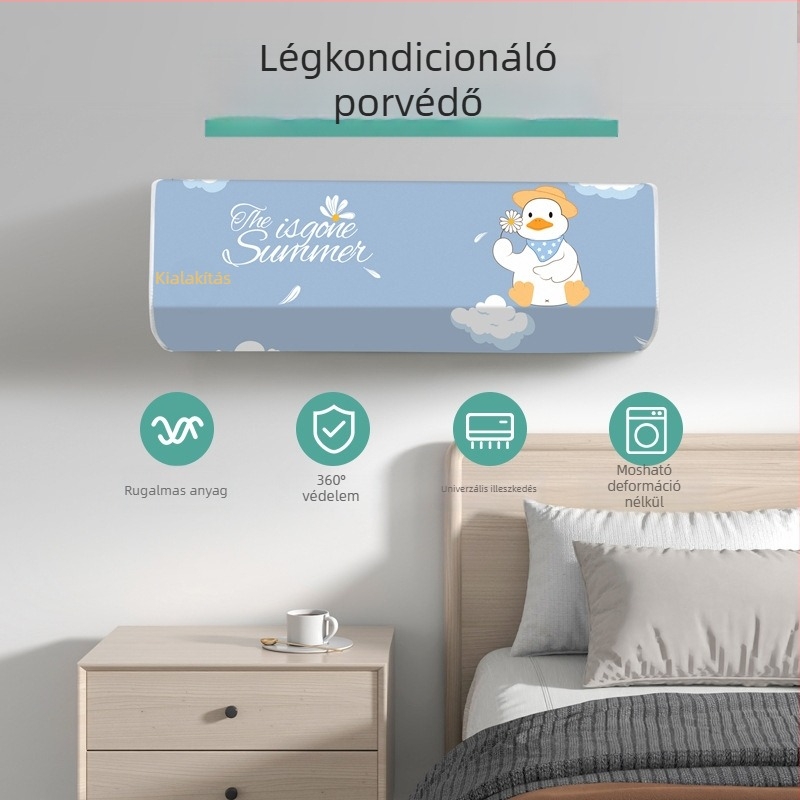 PEVA klímaberendezés védőhuzat teljes lefedéssel, beltéri falra szerelhető, por- és vízálló, 95×20×31 cm, 1–1,5 HP-nek megfelelő, friss minimalistikus stílus
