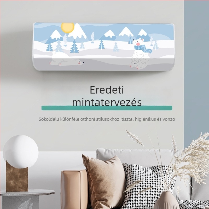 PEVA klímaberendezés védőhuzat teljes lefedéssel, beltéri falra szerelhető, por- és vízálló, 95×20×31 cm, 1–1,5 HP-nek megfelelő, friss minimalistikus stílus
