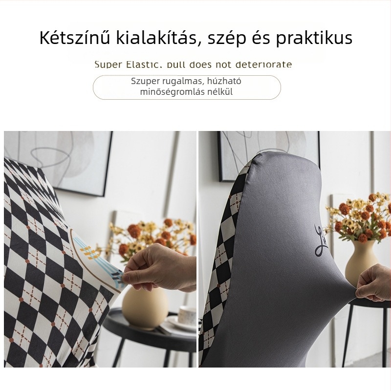 Ívelt étkezőszék-huzat beépített háttámlával, luxus megjelenésű, rugalmas illeszkedés, teljes fedettség, porvédő, tej selyem anyag