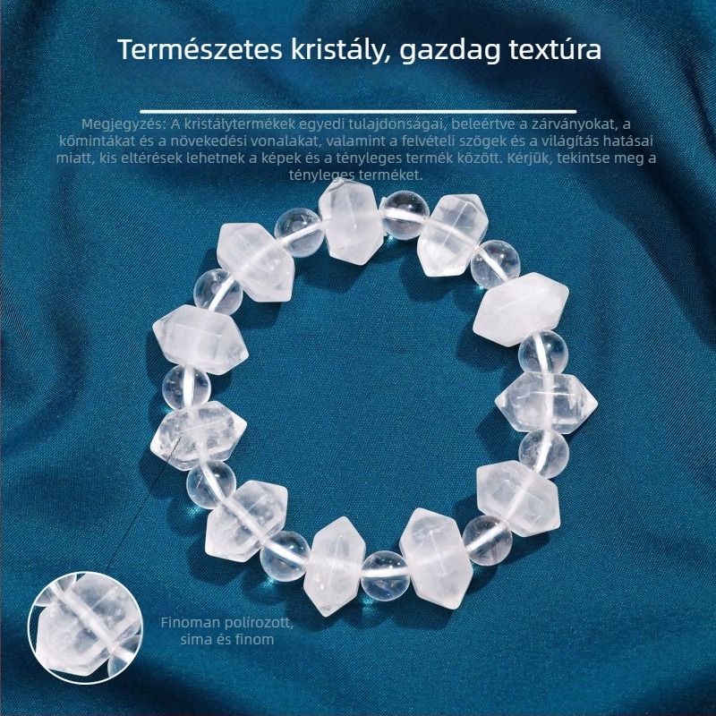 Runya Crystal: természetes kettős csúcsú kristály karkötő – fehér kvarc, rózsakvarc és eper kvarc