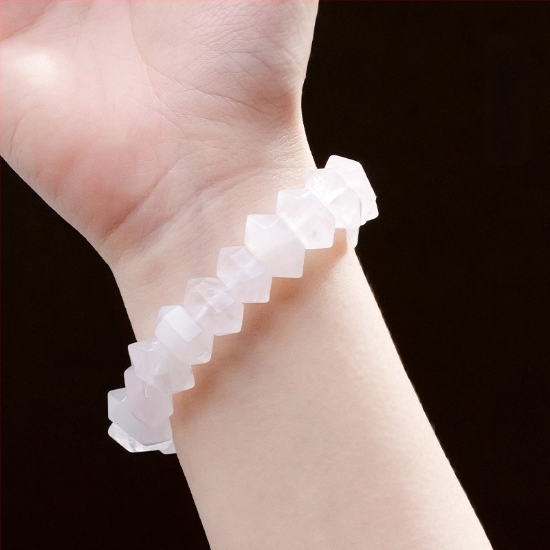 Runya Crystal: természetes kettős csúcsú kristály karkötő – fehér kvarc, rózsakvarc és eper kvarc