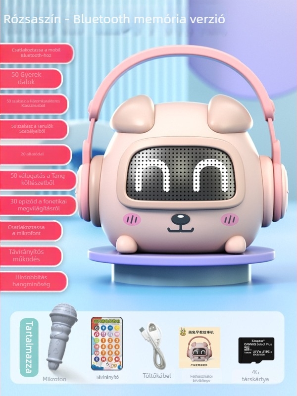 Gyermekek intelligens korai oktatási mesemondó gép — Bluetooth, távirányító, újratölthető, zenelejátszás; műanyag test; 0–3 éveseknek