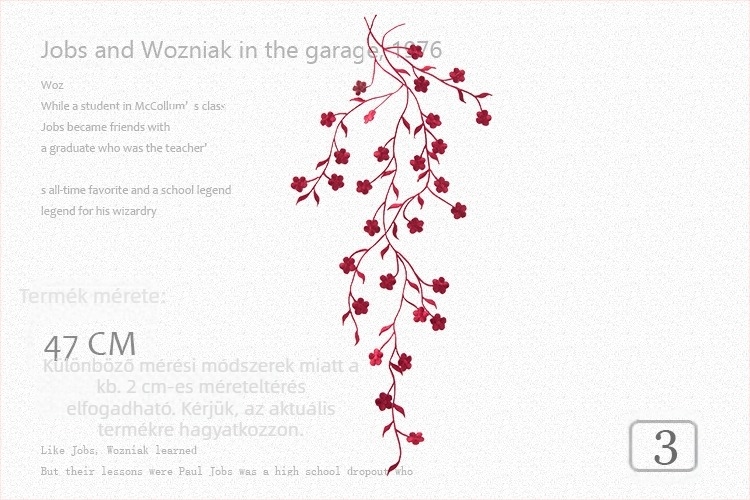 Szilva virágos hímzett applikáció otthoni dekorációhoz és ruházathoz — Anyag: hímzőfonal; Felhasználás: díszítés, ruházat