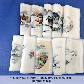 Su hímzés – kész, dupla oldalú darabok kör alakú ventillátor készítéséhez, kínai stílus sorozat, új kínai stílus, textil hímzés