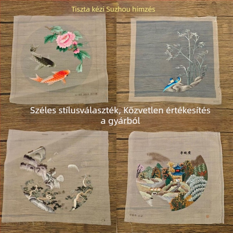 Su hímzés – kész, dupla oldalú darabok kör alakú ventillátor készítéséhez, kínai stílus sorozat, új kínai stílus, textil hímzés