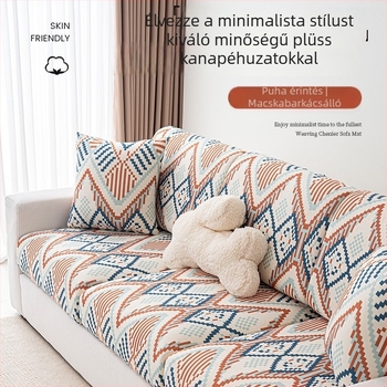 Minden évszakra szóló univerzális kanapévédő készlet, háromüléses és chaise longue-hoz, csúszásmentes párnával