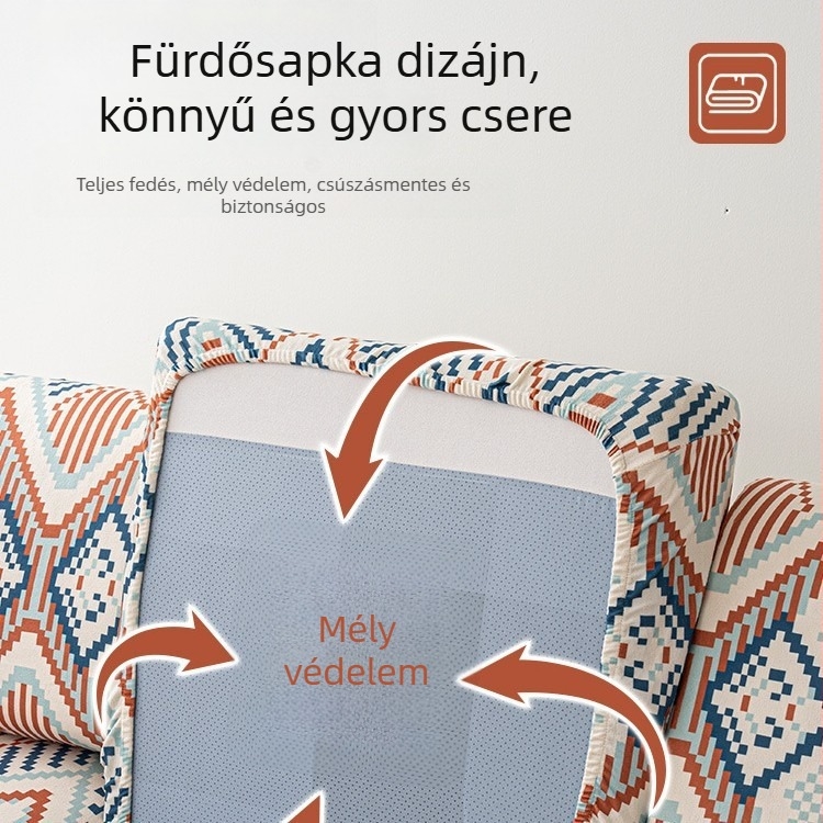 Minden évszakra szóló univerzális kanapévédő készlet, háromüléses és chaise longue-hoz, csúszásmentes párnával