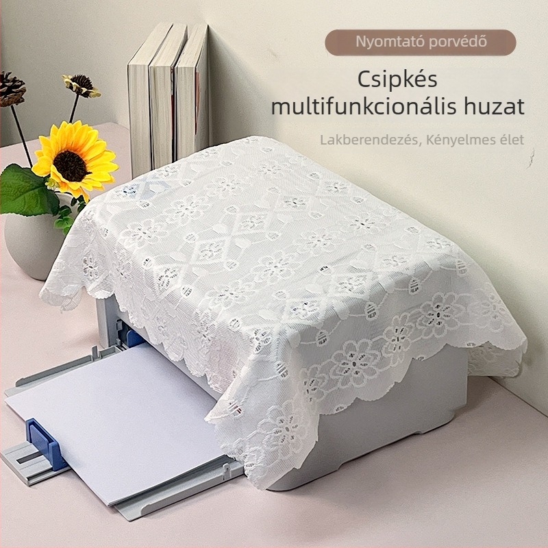 Csipkés nyomtatófedél, porvédő faxgéphez, egyszínű textil iroda dekoráció, 80×80 cm