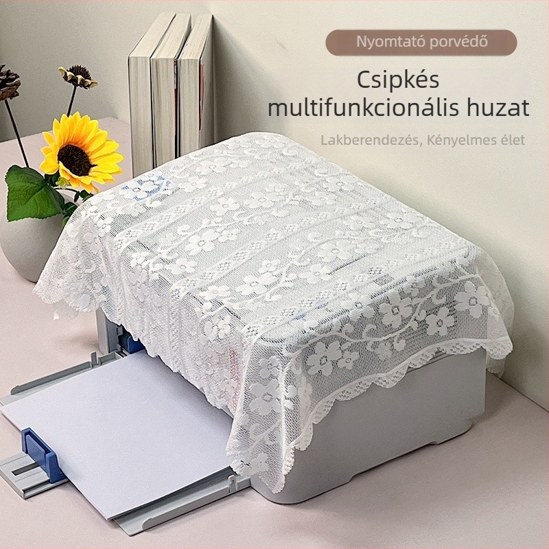 Csipkés nyomtatófedél, porvédő faxgéphez, egyszínű textil iroda dekoráció, 80×80 cm