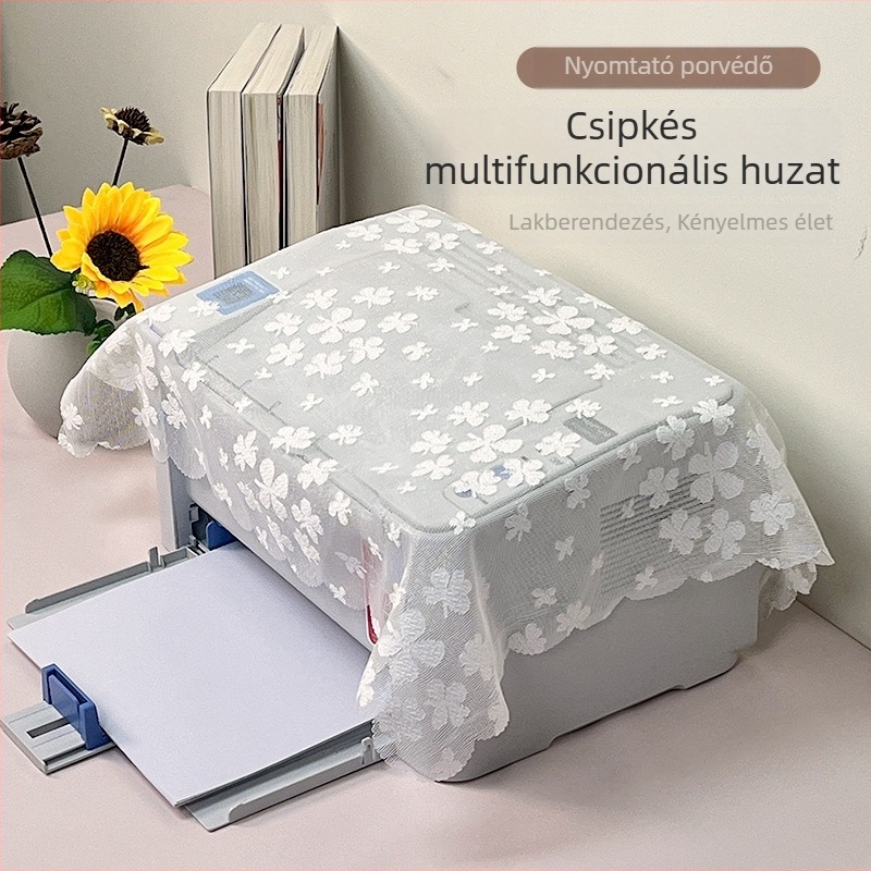 Csipkés nyomtatófedél, porvédő faxgéphez, egyszínű textil iroda dekoráció, 80×80 cm