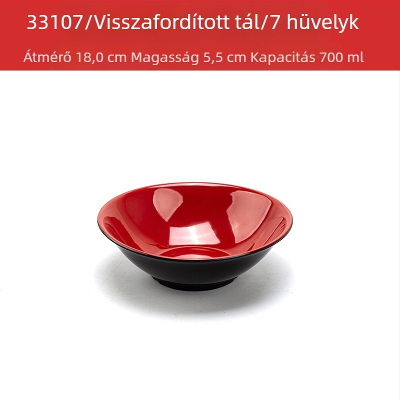 Melamín tálkészlet kanállal — szabálytalan forma, glazúrozott felület, egyszínű minta, logó nyomtatva