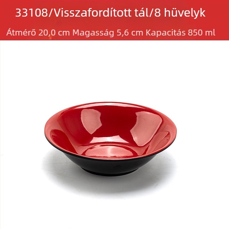 Melamín tálkészlet kanállal — szabálytalan forma, glazúrozott felület, egyszínű minta, logó nyomtatva