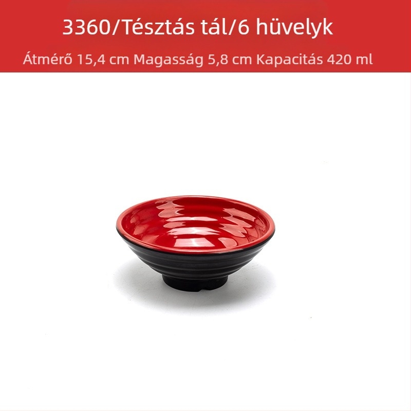 Melamín tálkészlet kanállal — szabálytalan forma, glazúrozott felület, egyszínű minta, logó nyomtatva