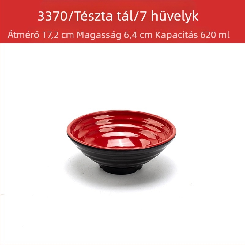 Melamín tálkészlet kanállal — szabálytalan forma, glazúrozott felület, egyszínű minta, logó nyomtatva