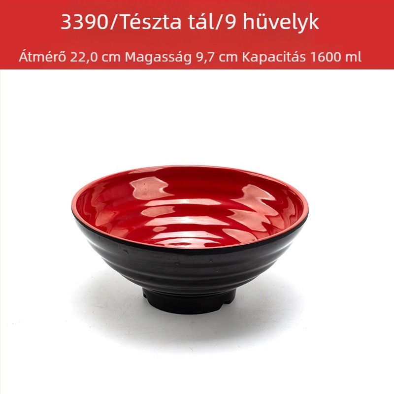 Melamín tálkészlet kanállal — szabálytalan forma, glazúrozott felület, egyszínű minta, logó nyomtatva