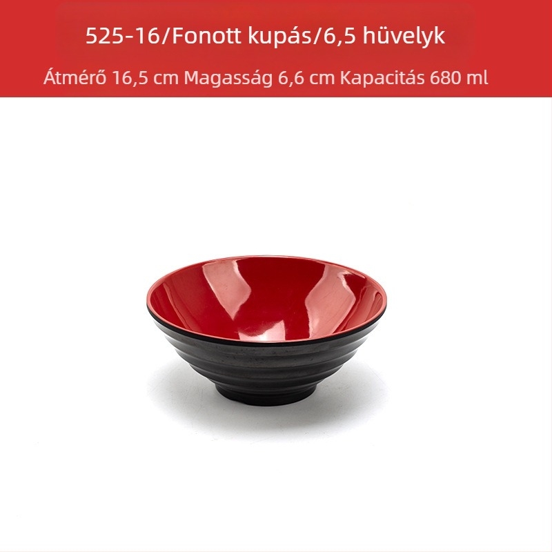Melamín tálkészlet kanállal — szabálytalan forma, glazúrozott felület, egyszínű minta, logó nyomtatva