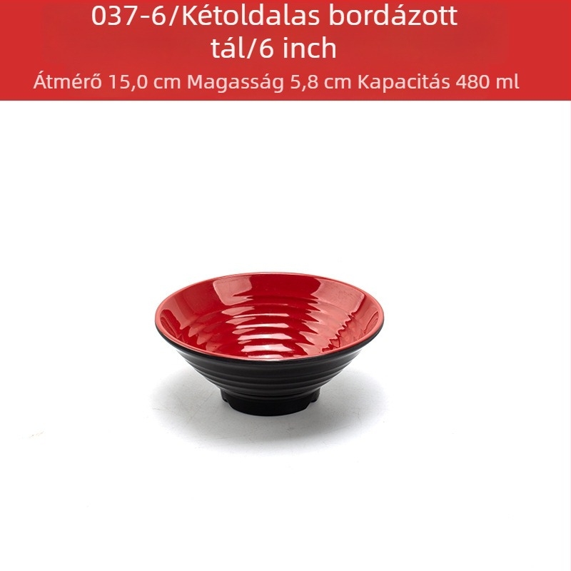 Melamín tálkészlet kanállal — szabálytalan forma, glazúrozott felület, egyszínű minta, logó nyomtatva