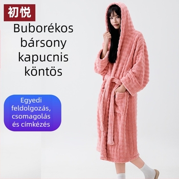 Chuyue női fürdőköpeny kapucnival, korall fleece, hosszú ujjú, viselhető fürdőlepedő otthoni viselet, téli meleg, vastag kialakítás