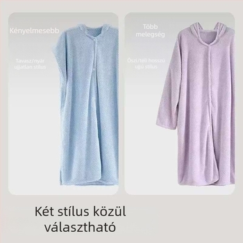 Női kapucnis fürdőköpeny korall polár anyagból, hímzett rész, spandex keverék, 580 g