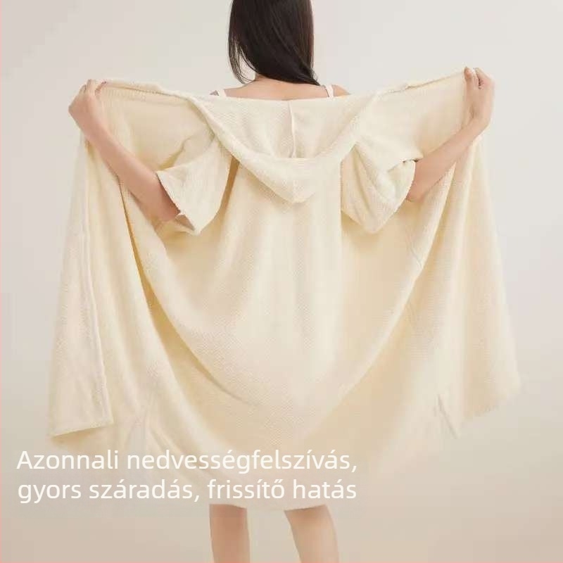 Női kapucnis fürdőköpeny korall polár anyagból, hímzett rész, spandex keverék, 580 g