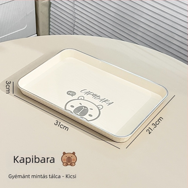 Mackócsalád mintás, négyszögletes műanyag teás- és gyümölcstálak készlete a nappaliba, aranyos stílus