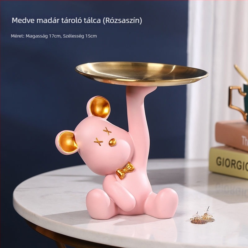 Medve figura kulcstartó tál, gyantából, modern-minimalista stílusú asztali dekoráció, előszoba és nappali