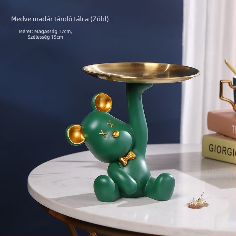 Medve figura kulcstartó tál, gyantából, modern-minimalista stílusú asztali dekoráció, előszoba és nappali