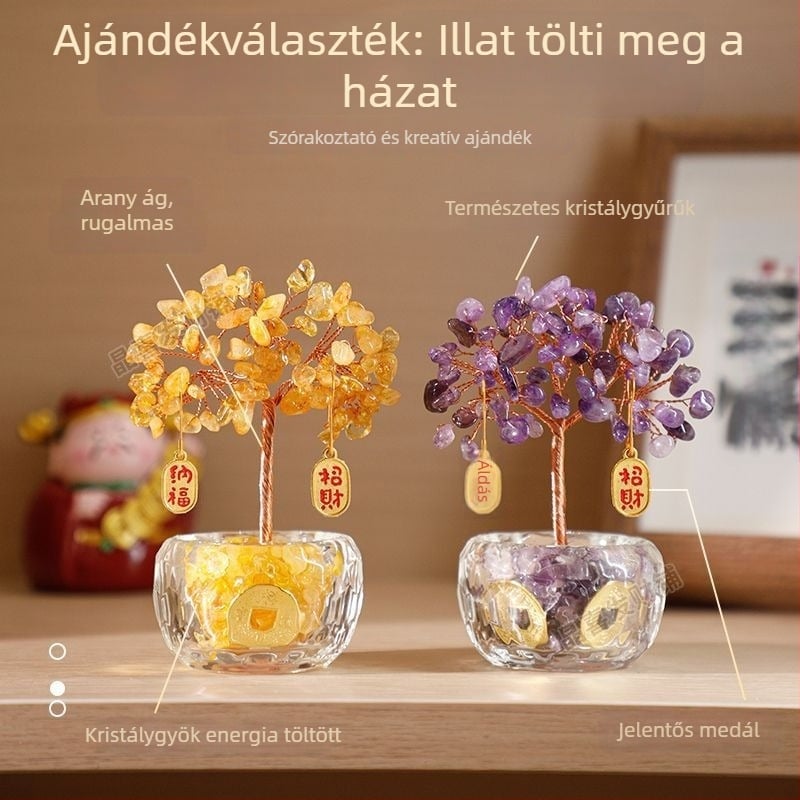 Pénzfa – fém, kézzel készített kínai stílusú dekor autóhoz, íróasztalhoz és otthonhoz