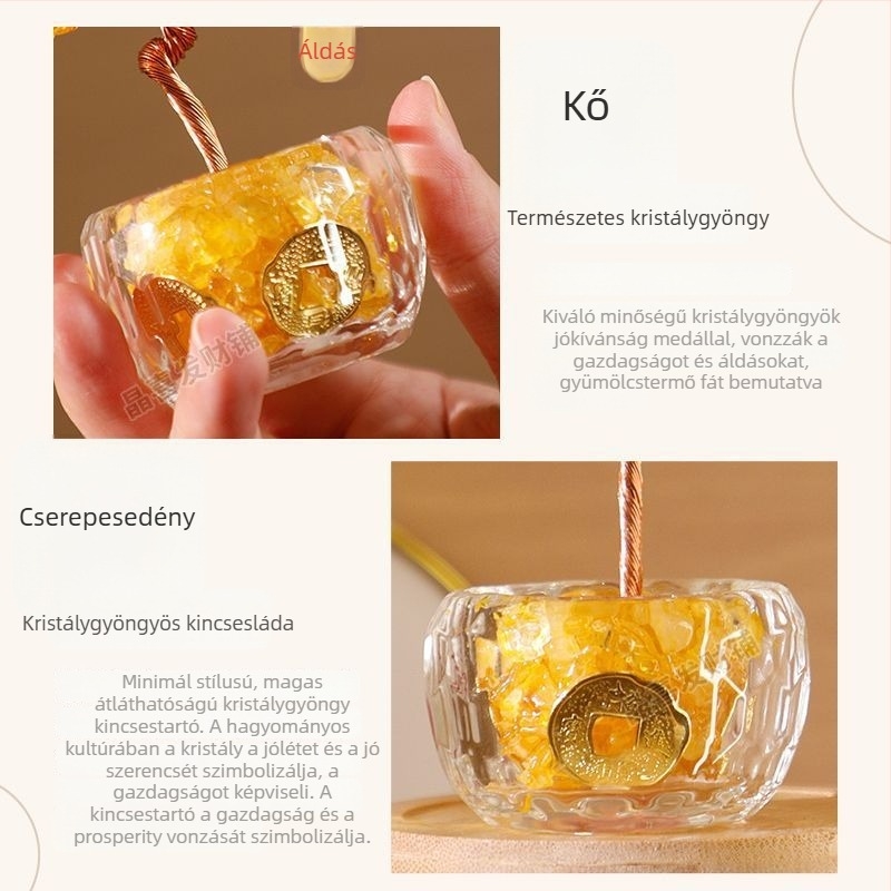 Pénzfa – fém, kézzel készített kínai stílusú dekor autóhoz, íróasztalhoz és otthonhoz
