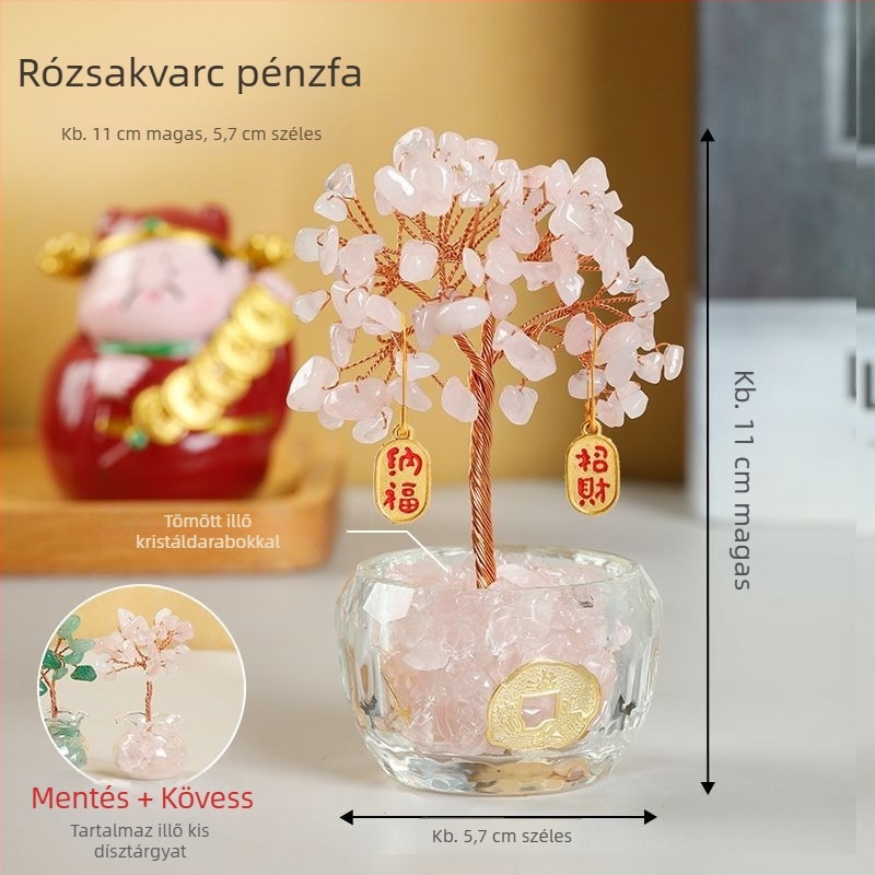 Pénzfa – fém, kézzel készített kínai stílusú dekor autóhoz, íróasztalhoz és otthonhoz