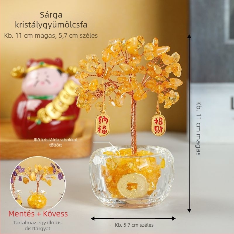 Pénzfa – fém, kézzel készített kínai stílusú dekor autóhoz, íróasztalhoz és otthonhoz